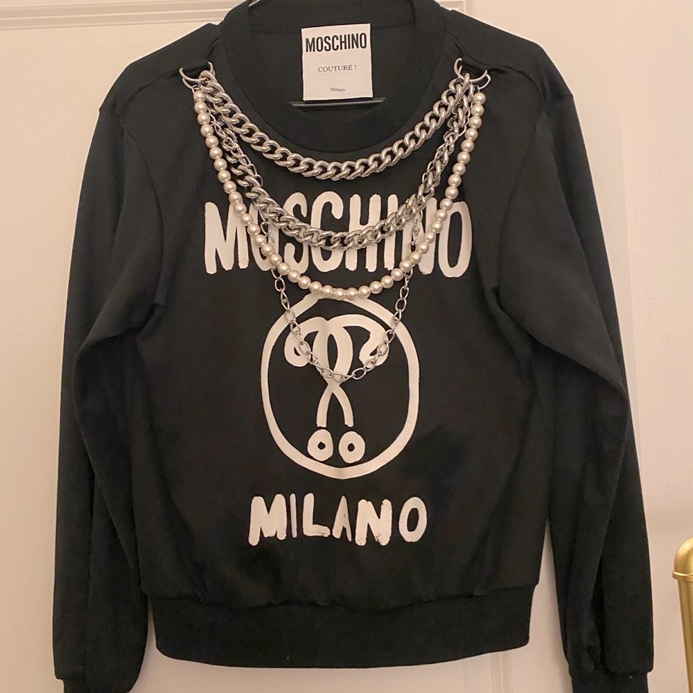 Moschino logo chain pearl print cotton sweatshirt